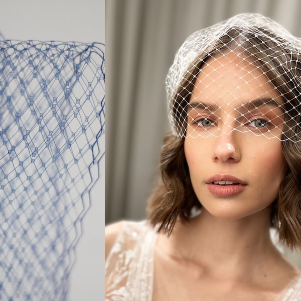 Royal Blue Birdcage Veil, Bridal Bandeau Veil, Ivory Veil, White Veil, Black Veil, Champagne Veil, Wedding Veil, Bird Cage Veil