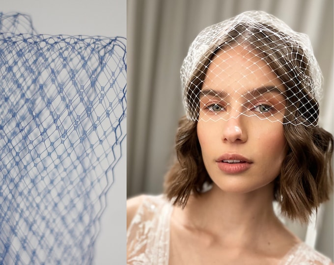 Royal Blue Birdcage Veil Bridal Bandeau Veil Wedding Veil Blue Short Veil