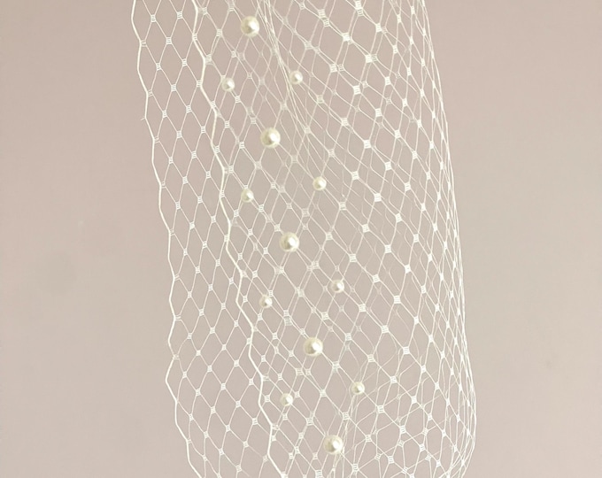 Bridal Pearl Birdcage Veil - Civil Wedding Veil with Pearls Scattered Veiled Headpiece Courthouse
