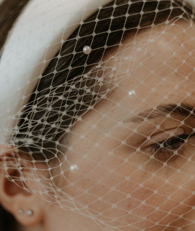 Birdcage Veil Headband with Pearls