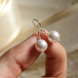 Large Pearl Bridal Earrings, Custom Color Pearl, Bridesmaids Earrings, Sterling Silver Wedding Earrings image 4