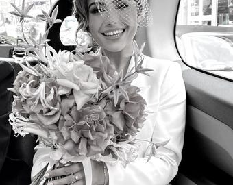Mini Veil Bridal Pearl Birdcage Veil Blusher Wedding Veil Freshwater Pearls Studded Veil Courthouse Veil Civil Ceremony Headpiece