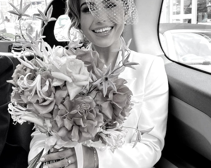 Pearl Birdcage Veil Blusher Wedding Veil Freshwater Pearls Studded Veil Courthouse Veil Civil Ceremony Headpiece