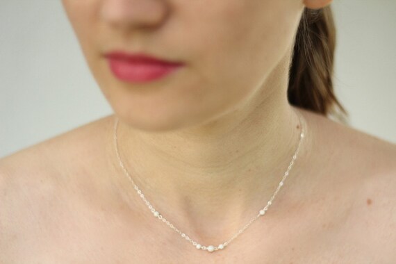 Silver stardust peach pearl beaded collar choker necklace wedding jewellery