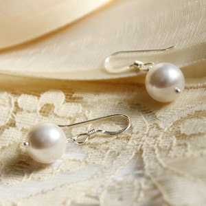 Large Pearl Bridal Earrings, Custom Color Pearl, Bridesmaids Earrings, Sterling Silver Wedding Earrings image 1
