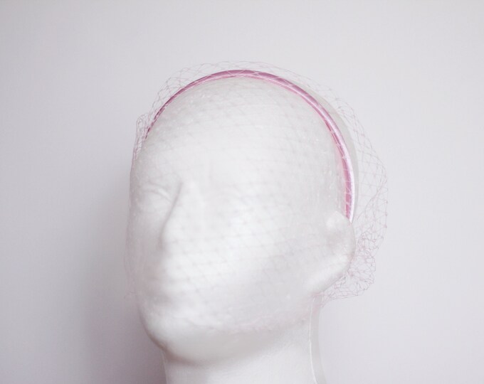 Pink Veil on Headband, Pink Veil Bridal Birdcage Veil, Pink Fascinator, Wedding Veil Headband, Wedding Guest Headband