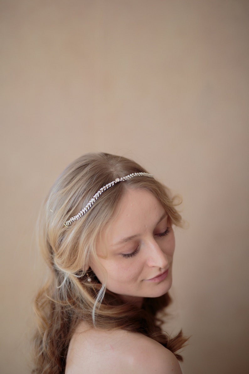 Bridal Pearl Headband, Arrow Hair Chain, Pearl Headband for Wedding, Style 412 image 1