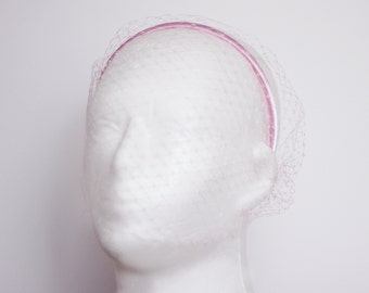 Pink Veil Headband Birdcage Veil Bridal Fascinator with Veil Wedding Guest Headpiece for Bridal Party Veil Bachelorette