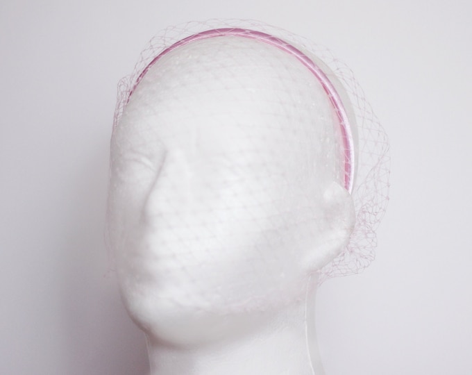 Pink Veil Headband Pink Birdcage Veil, Bridal Birdcage Fascinator, Wedding Veil Headband, Wedding Guest Veil