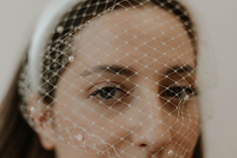 Birdcage Veil Headband with Pearls