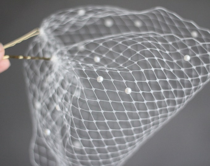 Wedding Pearl Veil, Scattered Pearl Veil, Bridal Birdcage Veil,  White Veil, Ivory Veil, Black Veil, Champagne Veil