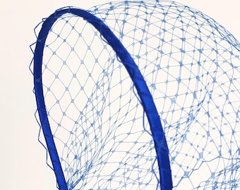 Blue Veil Headband Birdcage Veiled Hairband Royal Blue Fascinator Wedding Guest Headpiece Tea Party