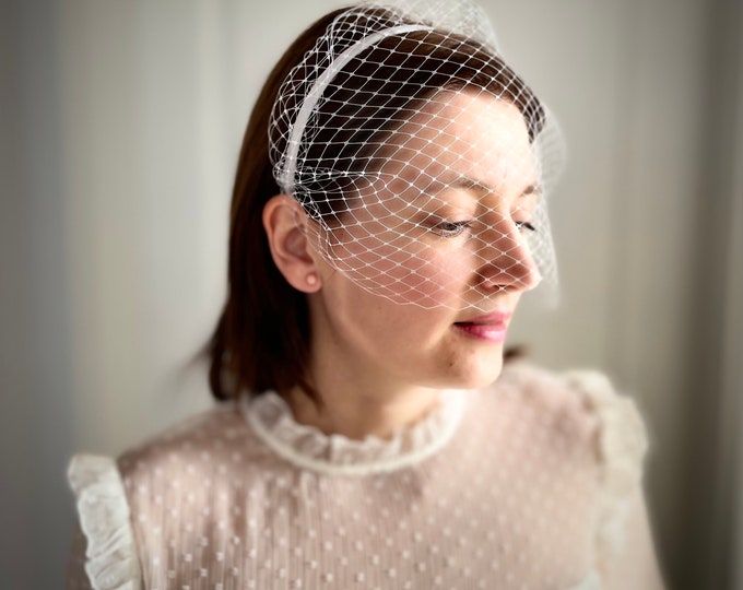 Birdcage Veil Headband, Bridal Birdcage Veil, Bridal Birdcage Fascinator, Wedding Veil Headband
