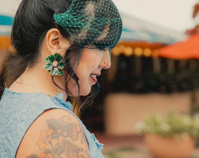 Green Birdcage Veil Dark Green Veil Racing Green Veil Emerald Bird Cage Veil Wedding Guest Veil Forest Green