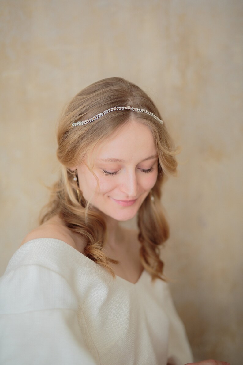 Bridal Pearl Headband, Arrow Hair Chain, Pearl Headband for Wedding, Style 412 image 5