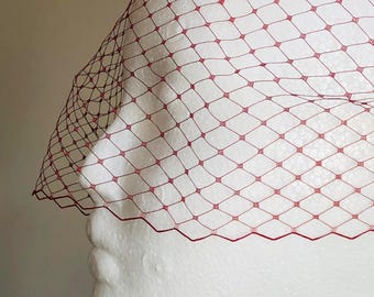 Birdcage Veil Burgundy Wedding Guest Bandeau Veil Short Face Veil Courthouse Veil Civil Ceremony Veil