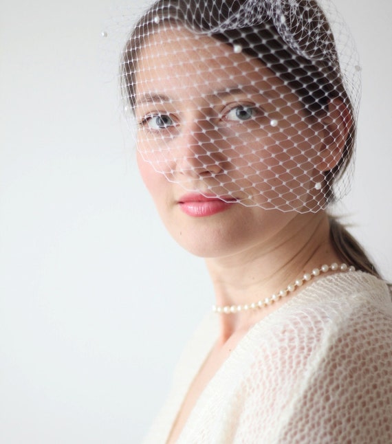 Pearl Studded Veil Bridal Pearl Veil White Veil Ivory Etsy