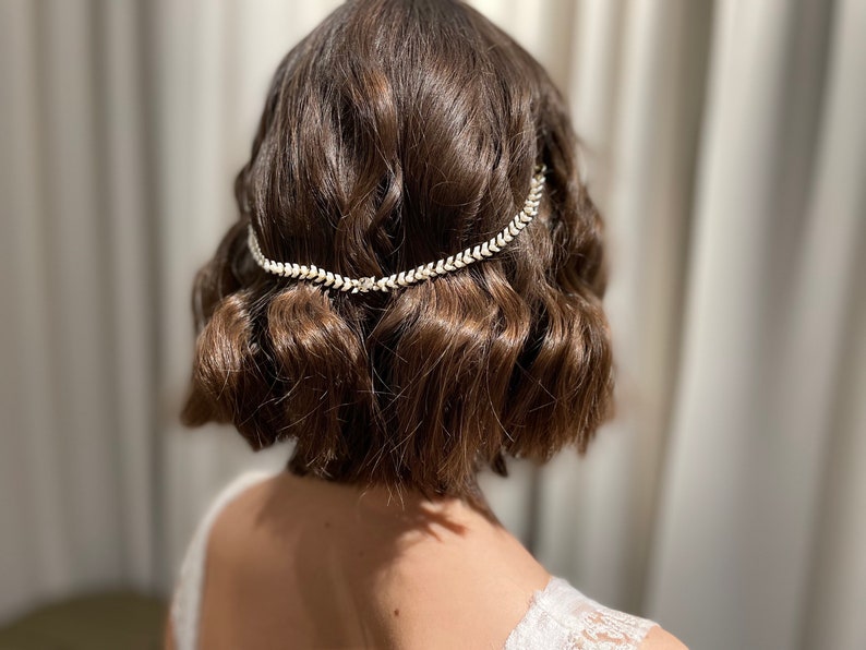 Bridal Pearl Headband, Arrow Hair Chain, Pearl Headband for Wedding, Style 412 image 9