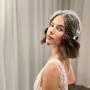 Floral Birdcage Veil, Flower Lace on Bridal Veil, Flower Veil, Wedding Veil, Bird Cage Veil image 5