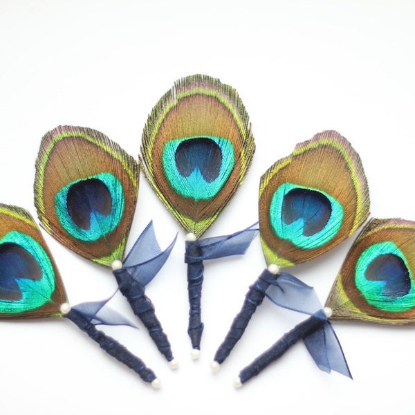 Peacock Boutonniere, Wedding Boutonniere, Feather Boutonniere, for Groom, Groomsmen Corsage