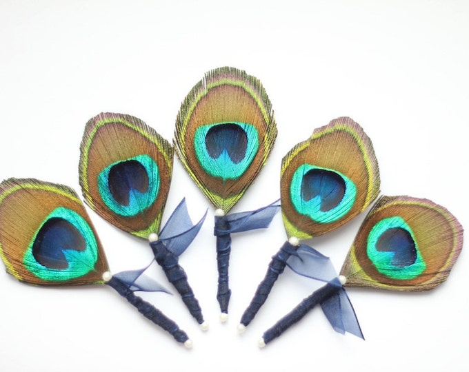 Peacock Boutonniere, Wedding Boutonniere, Feather Boutonniere, for Groom, Groomsmen Corsage