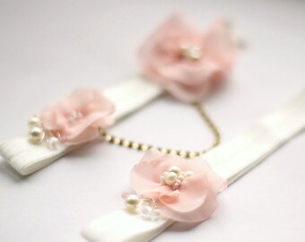 Blush Rosa Strumpfband 2er Set, Braut Strumpfband, Geschenk für Braut, Strumpfband hochzeit mit Blumen