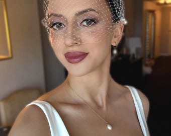Micro Veil with Pearls Bridal Birdcage Veil Wedding Civil Ceremony Headpiece Courthouse Face Veil
