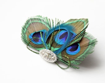 Peacock Fascinator, Peacock Hair Clip, Bridal Head Piece, Bridal Hair Clip, Wedding Hair Clip, Hair Accessories, Teal Green Hair Clip