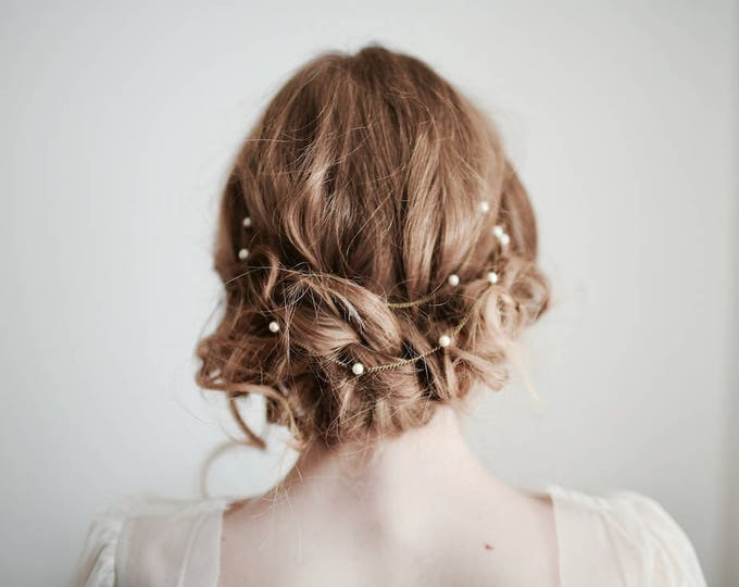 Pearl Hair Chain, Pearl Headband, Bridesmaid Hair, Pearl Hair Accessories, Gift for Her, Custom Chain: Bronze, Gold, Rose Gold, Silver