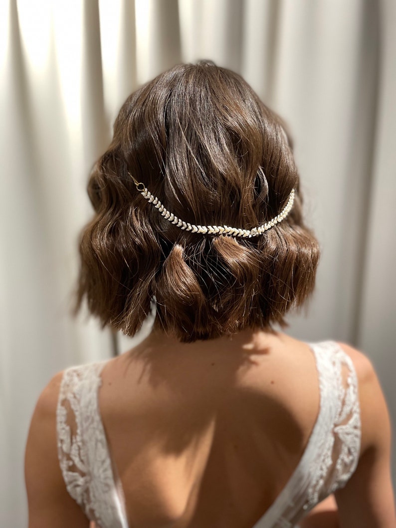 Bridal Pearl Headband, Arrow Hair Chain, Pearl Headband for Wedding, Style 412 image 8