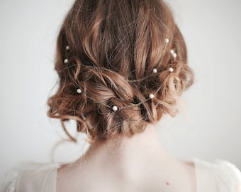 Pearl Hair Chain, Bridal Pearl Headband, Boho Headband, Pearl Hair Accessories, Custom color: Bronze, Gold, Rose Gold, Silver Chain