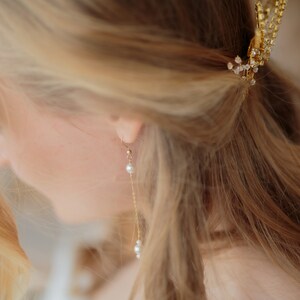 Pearl Dangle Earrings, 14k Gold-filled Bridal Pearl Earrings, Pearl Wedding Jewelry, Bridal Pearl Jewelry Sterling Silver Earrings image 2