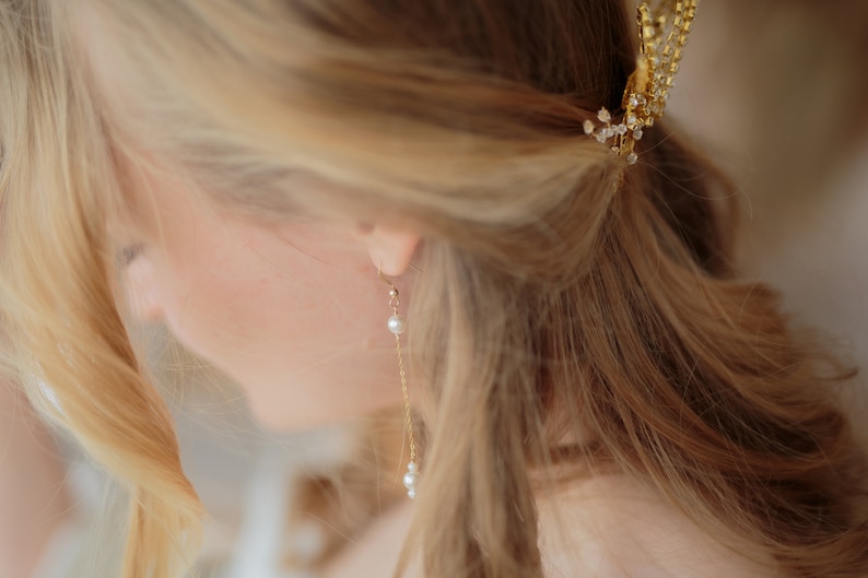 Pearl Dangle Earrings, 14k Gold-filled Bridal Pearl Earrings, Pearl Wedding Jewelry, Bridal Pearl Jewelry Sterling Silver Earrings image 2