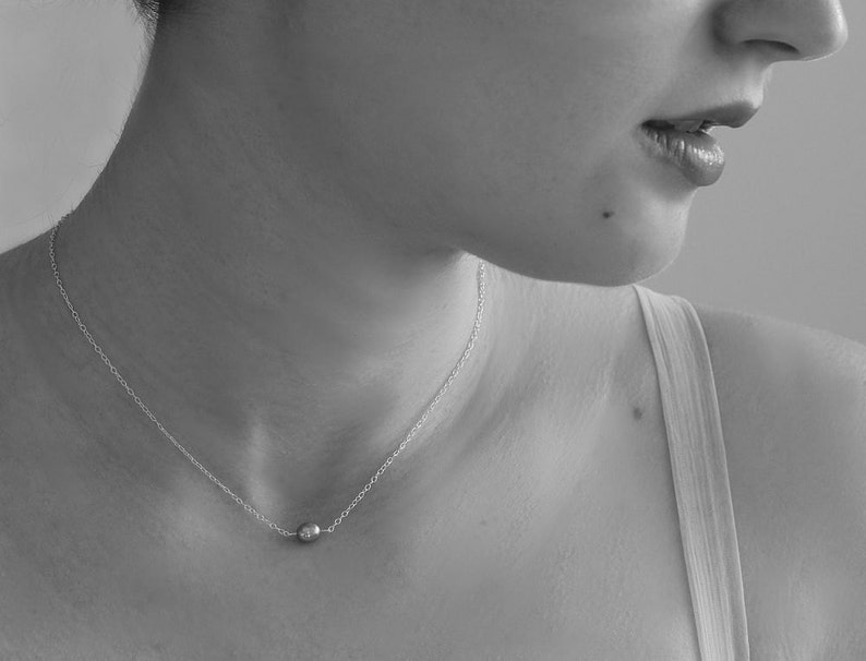 Single Pearl Necklaces 4x Bridal Party Necklace Sterling Silver Freshwater Pearl Choker Bridesmaid Gift image 1