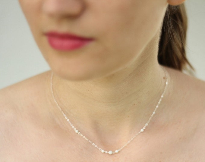 Bridal Stardust Beads Necklace, Bridal Jewelry, Sterling Silver Chain Necklace, Wedding Jewelry