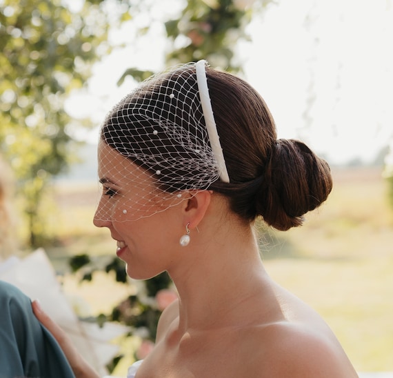 Birdcage Pearl Veil Headband: Pearl Wedding Headband Veil 