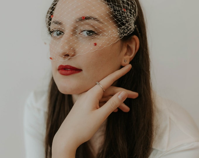 Heart Birdcage Bridal Veil with Hearts Hair Accessories Valentines Day Veil Bachelorette Veil Wedding