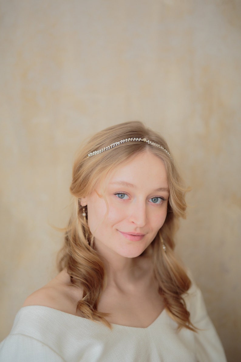 Bridal Pearl Headband, Arrow Hair Chain, Pearl Headband for Wedding, Style 412 image 2