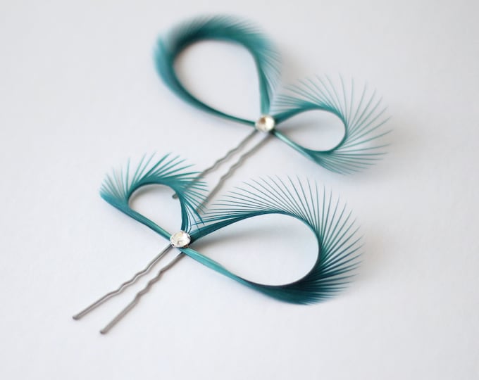 Teal Green Hair Pins, Bridal Fascinators, Emelard Green Hair Pins, Bridesmaid Gift, Custom Color, Teal Hair Accessories, Derby Fascinators