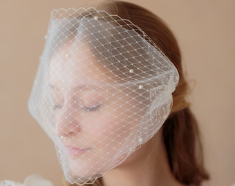 Birdcage Veil Double Layer Wedding Veil with Pearls Tulle Veil Bird Cage Veil Scattered Pearl