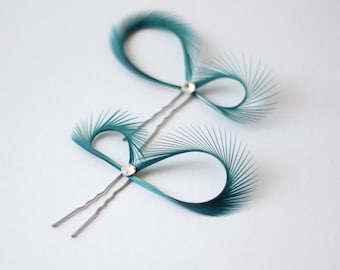 Teal Hair Clips Green Fascinators Emerald Green Hair Pins Teal Hair Accessories Bridesmaid Gift, Derby Fascinators Wedding Guest Hair
