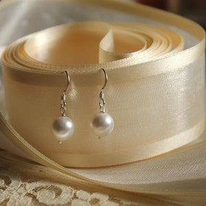Large Pearl Bridal Earrings, Custom Color Pearl, Bridesmaids Earrings, Sterling Silver Wedding Earrings image 3