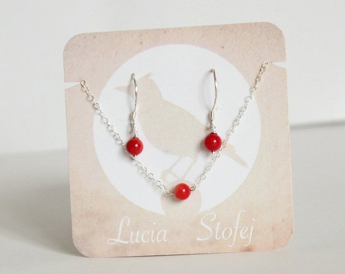 Red Coral Necklace & Earrings, Coral Bridal Jewelry Set, Wedding Jewelry, Bridesmaids Gift