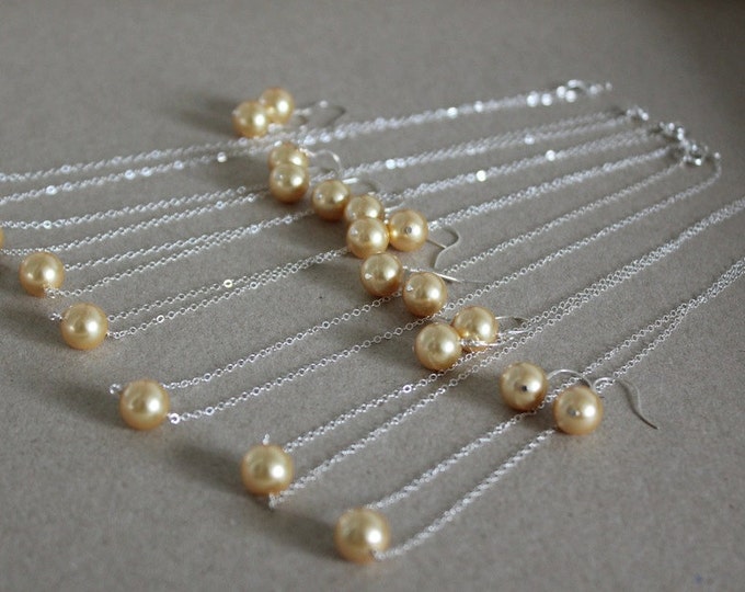 Gold Pearl Jewelry Set, Bridal Party Set, Bridesmaids Gift, Wedding Jewelry, Custom Color Pearl