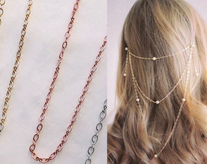 Bridal Pearl Hair Chain, Wedding Pearl Head Chain, Infinity Chain with Pearls, Color: Silver Chain, Rose Gold Chain, Gold Chain, Style 401