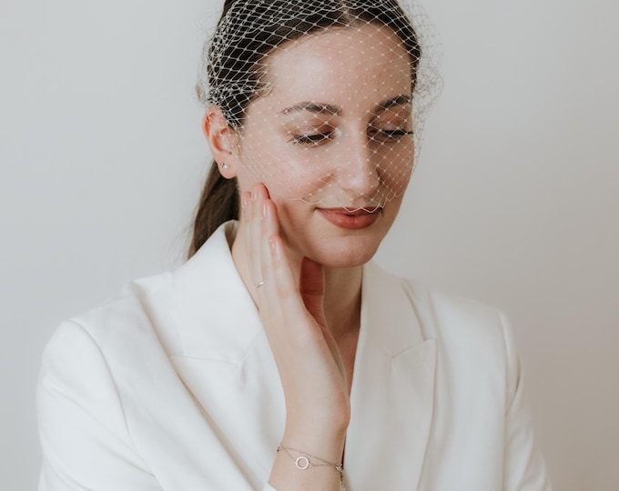 Pearl Birdcage Veil Bridal Headpiece Civil Ceremony Wedding Veil Courthouse Elopement
