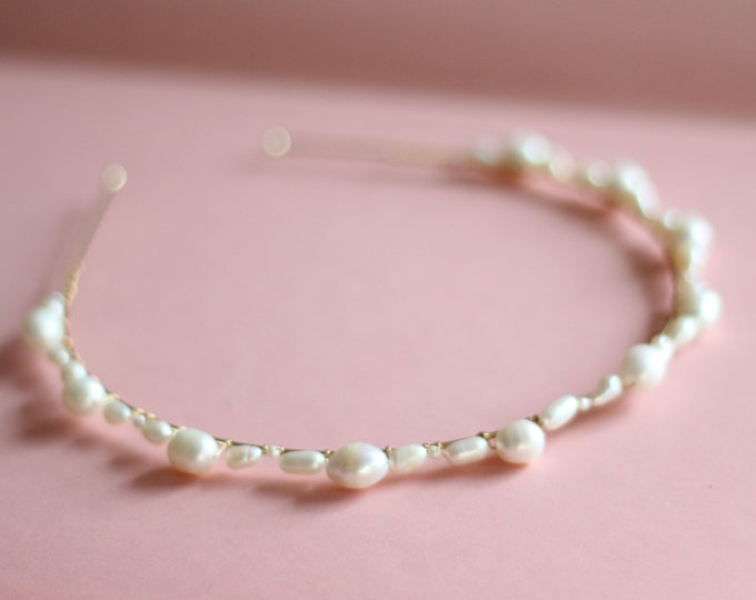 Pearl Headband for Wedding Freshwater Pearl Headband Bridal Headpiece with Pearls Wedding Pearl Hairband for Bride