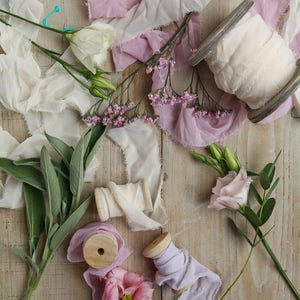 Ribbon On Spool 4pcs, Hand Torn Ribbon, 6m / 3.7cm 6.5 yd/ 1.5, Chiffon Hand Dyed Ribbon, Bouquet Ribbon, Invitation Ribbon image 4