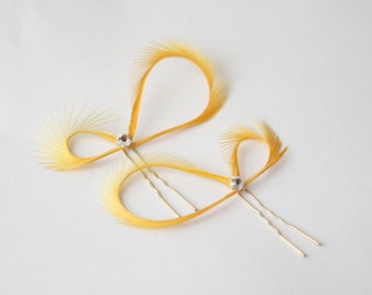 Bridesmaids Yellow Hair Accessories 2x, Bridal Hair Pins, Yellow Fascinators, Bridal Party Gift, Fall Wedding Hair Accessories