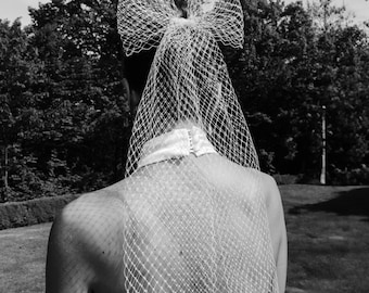 Bow Veil Wedding Hair Accessory Bachelorette Headpiece Bridal Rehearsal Dinner Hair Bow Bridal Shower Gift for Bride Birdcage Veil Bow